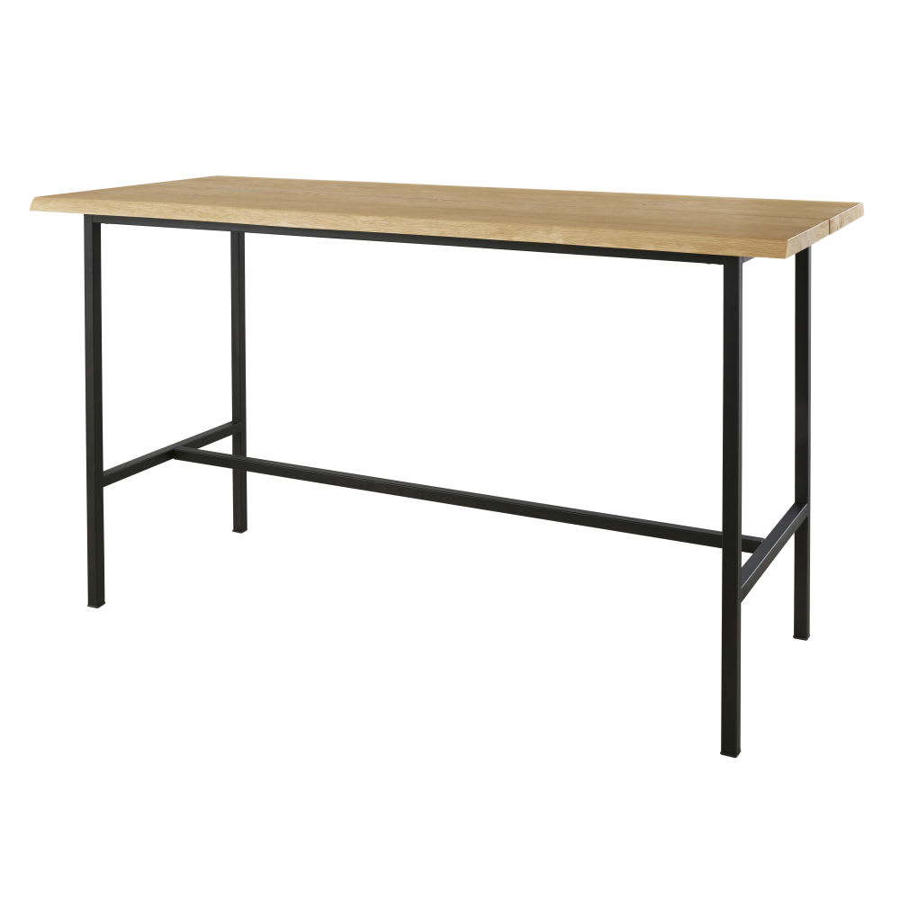 Table à manger haute professionnelle en chêne et métal noir L175
