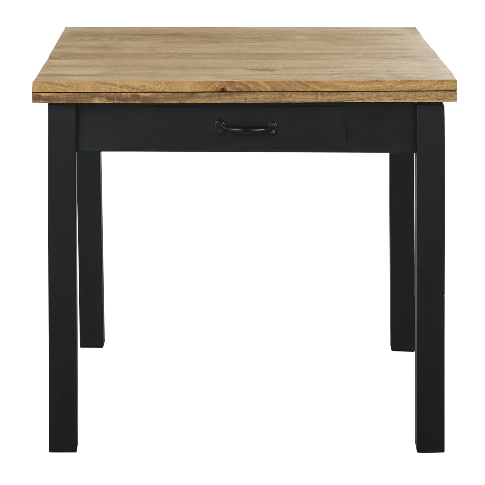Table à manger pliante en bois de manguier massif et acier noir 6/8 personnes L90/180