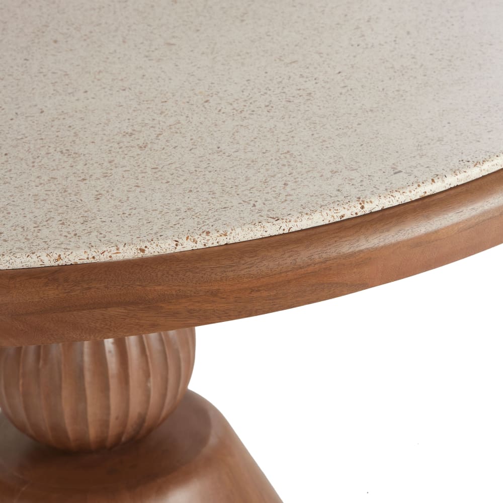 Table à manger professionnelle ronde effet terrazzo et en bois de manguier massif 6 personnes D120 — vue 3