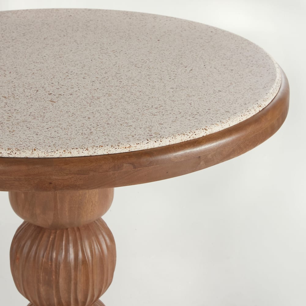 Table à manger professionnelle ronde effet terrazzo et pied totem en bois de manguier 2/4 personnes D70 - Maisons du Monde