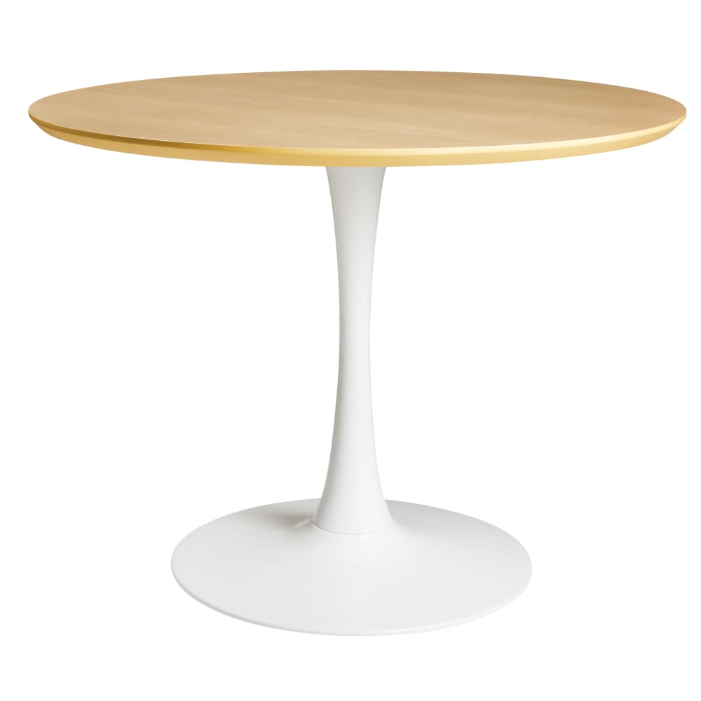 Table à manger ronde en placage chêne et acier blanc, ∅100 cm