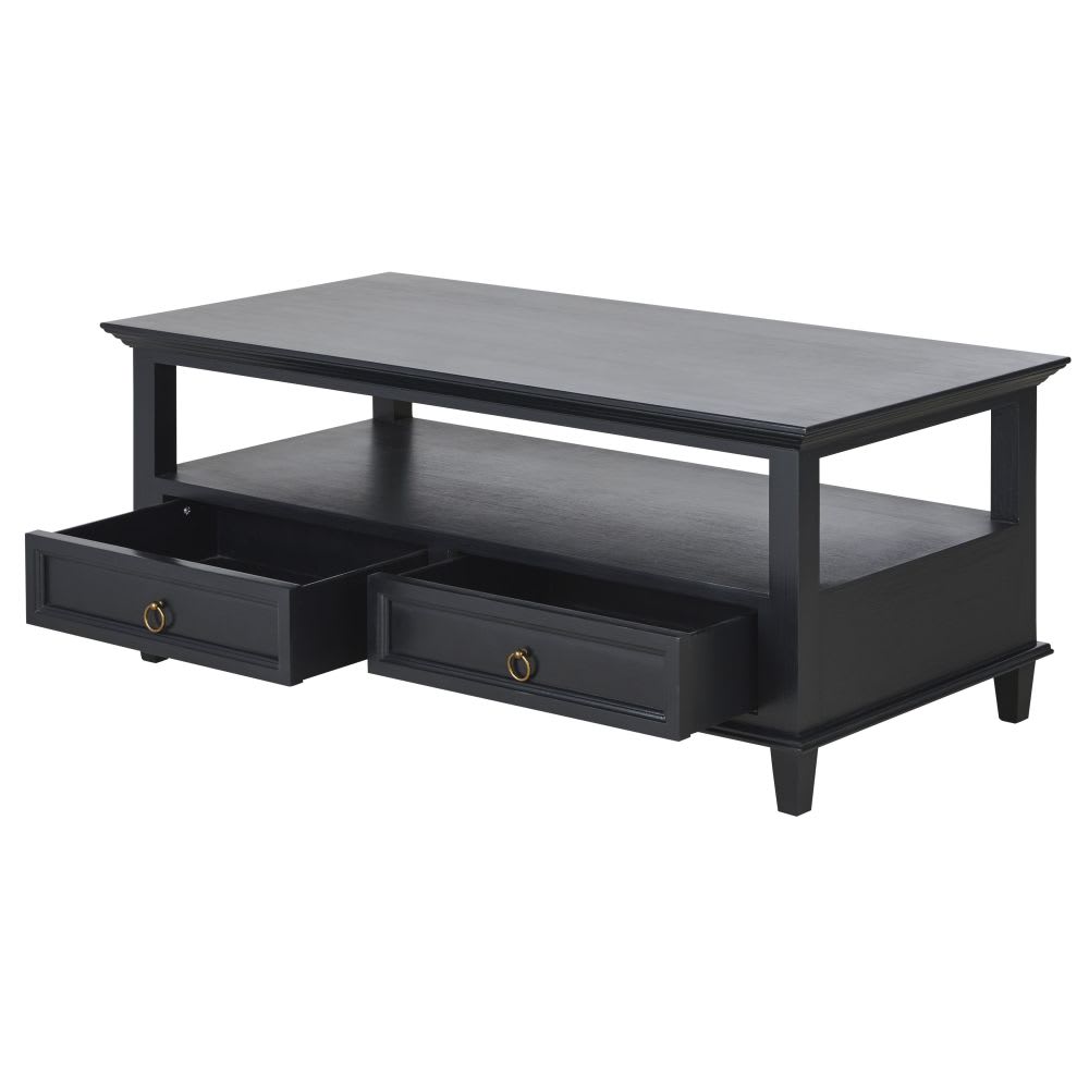 Table basse 2 plateaux noire et métal coloris laiton - Maisons du Monde