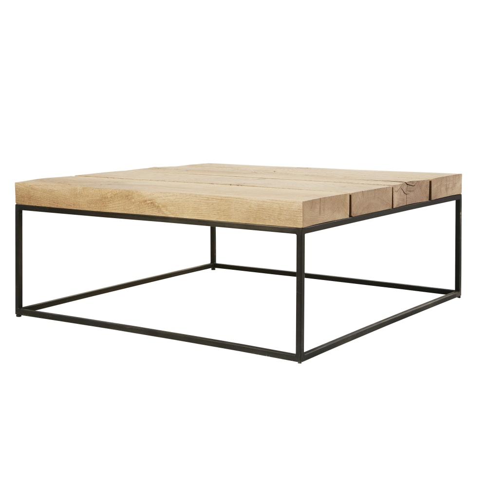 Table basse carrée en chêne massif et métal noir L95