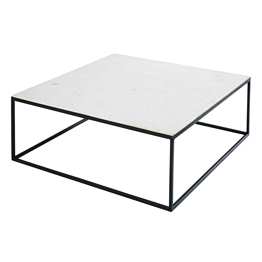 Table basse carrée en marbre blanc et métal noir L100 — vue 3