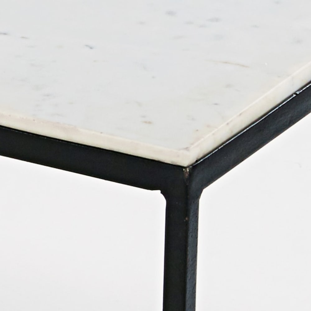 Table basse carrée en marbre blanc et métal noir L100 — vue 4