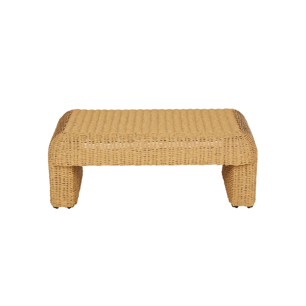 Table basse d'extérieur professionnelle en résine recyclée tressée beige L100