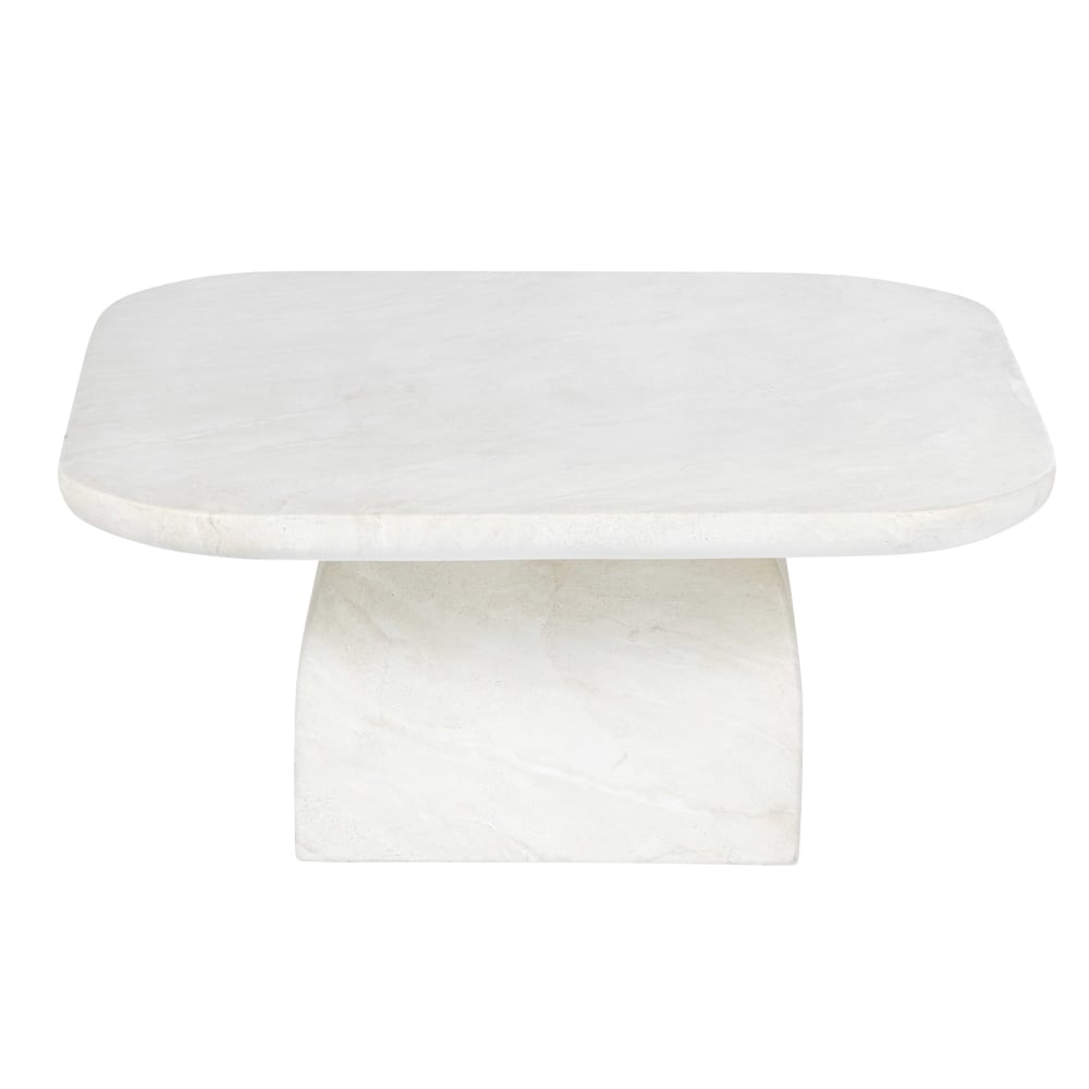 Table basse de jardin en béton imitation travertin beige, L90 cm
