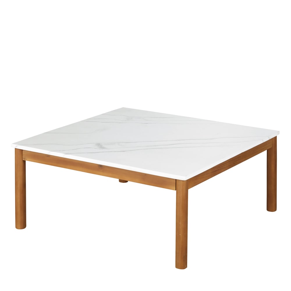 Table basse de jardin en composite imitation marbre blanc et bois d'acacia - Maisons du Monde