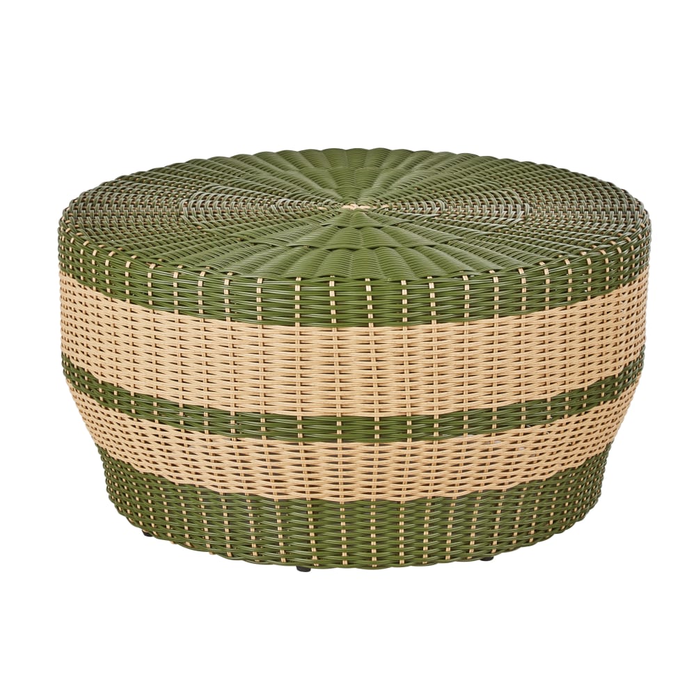 Table basse de jardin en résine tressée recyclée beige et vert kaki D80