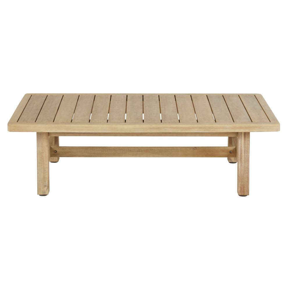 Table basse de jardin professionnelle en acacia massif imitation teck blanchi L128