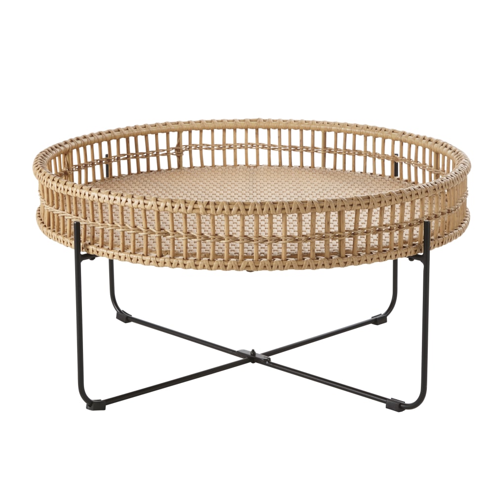 Table basse de jardin ronde en résine imitation rotin D85