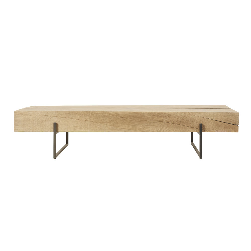 Table basse en chêne massif et acier noir, L148 cm — vue 3