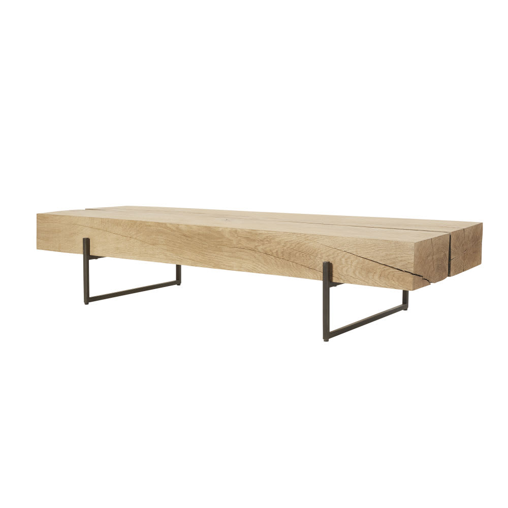 Table basse en chêne massif et acier noir, L148 cm — vue 4