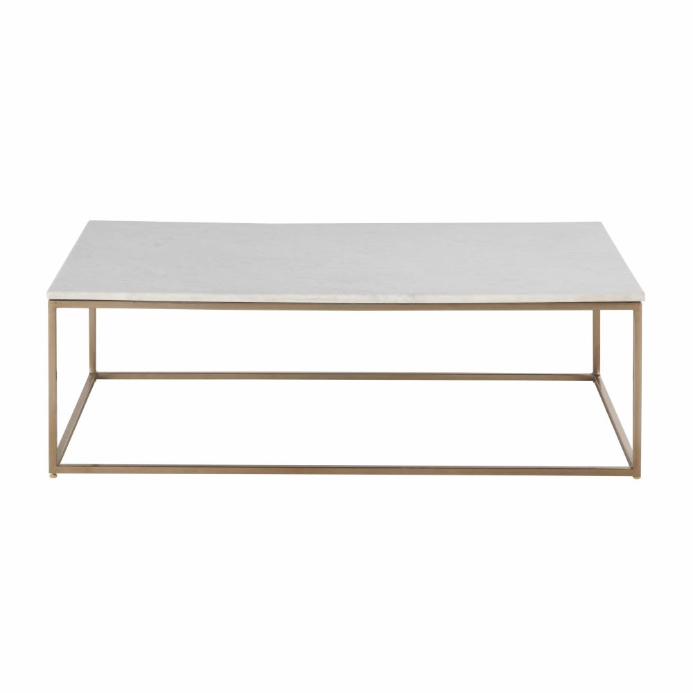 Table basse en marbre blanc et métal coloris laiton L110