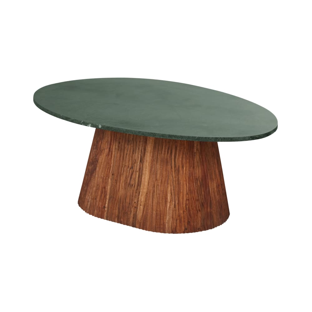 Table basse en marbre vert et bois d'acacia massif, L103 cm — vue 4