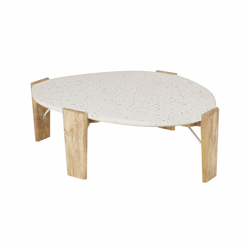 Table basse en pierre effet terrazzo et bois de manguier massif L105 — vue 3