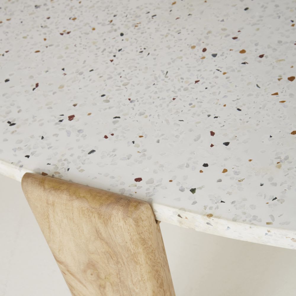 Table basse en pierre effet terrazzo et bois de manguier massif L105 — vue 4