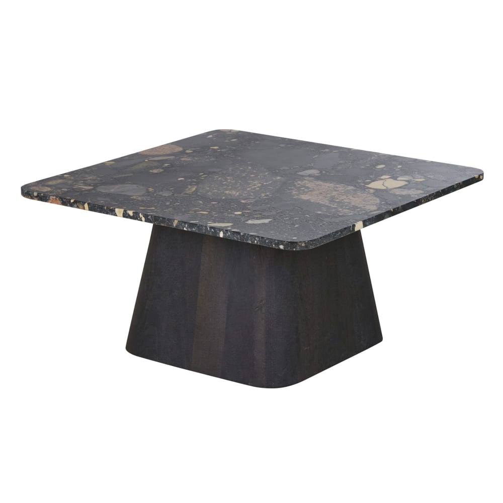 Table basse en pierre et bois de manguier massif noir L80