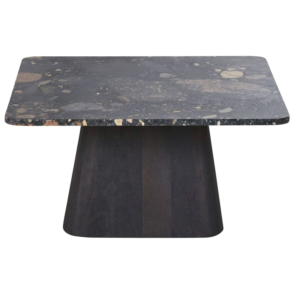 Table basse en pierre et bois de manguier massif noir, L80 cm