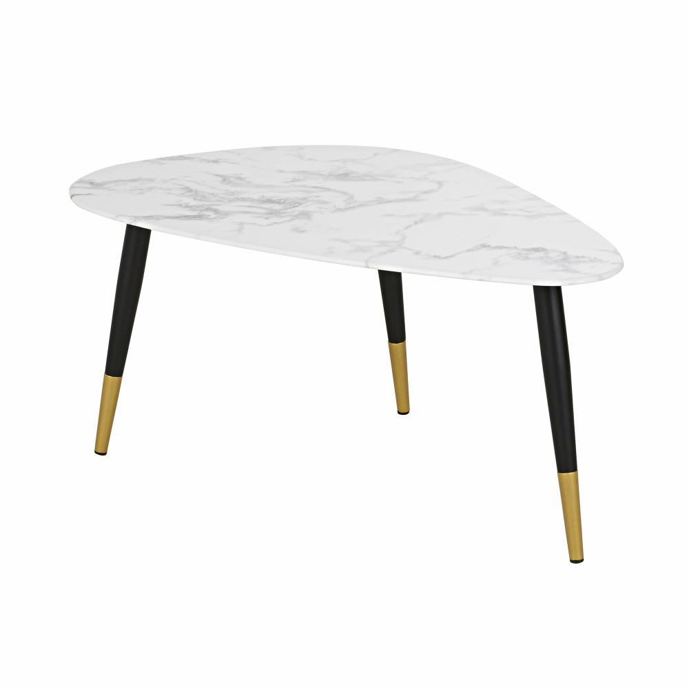 Table basse en verre effet marbre blanc et métal coloris laiton et noir L90