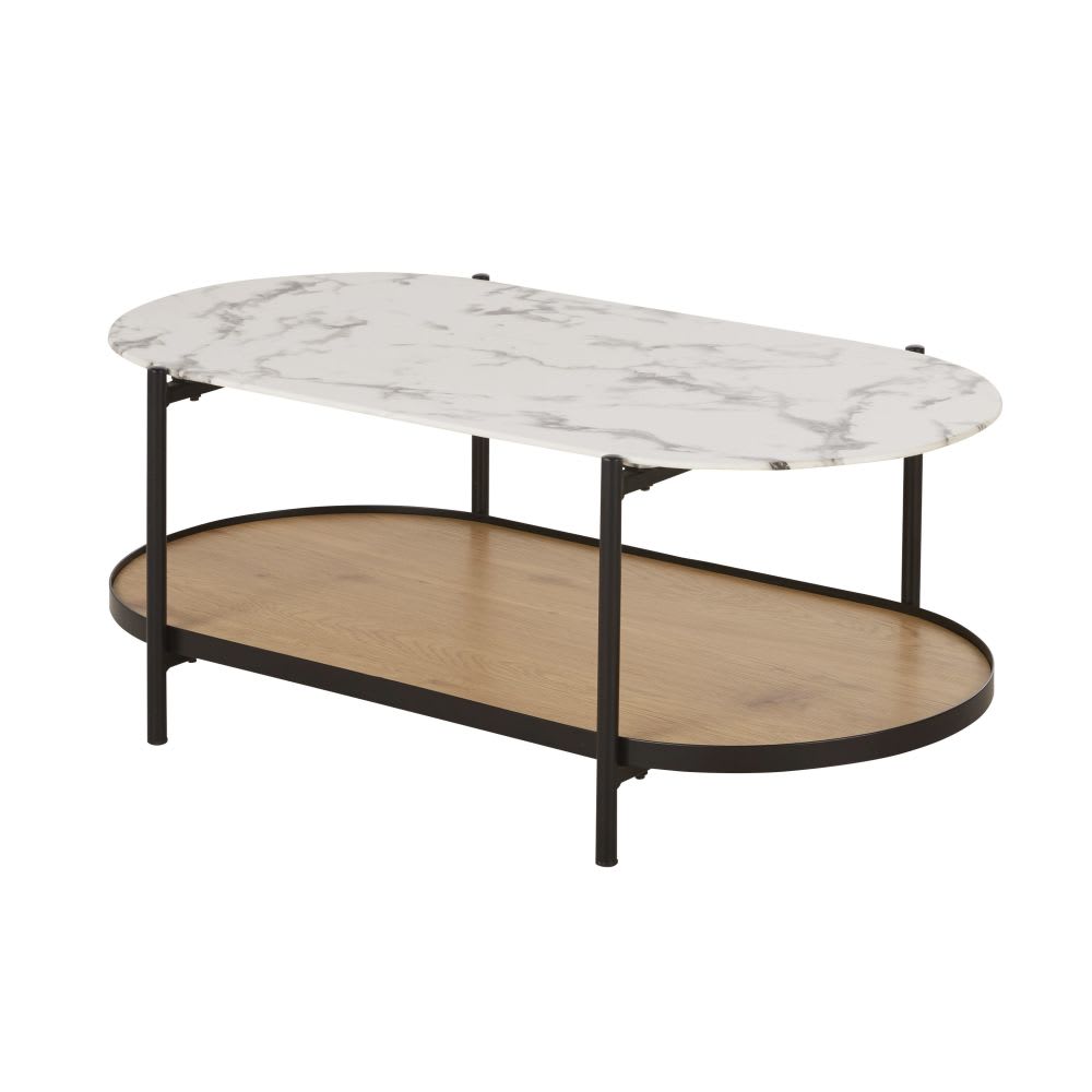 Table basse en verre trempé imprimé imitation marbre et métal noir L110 - Maisons du Monde