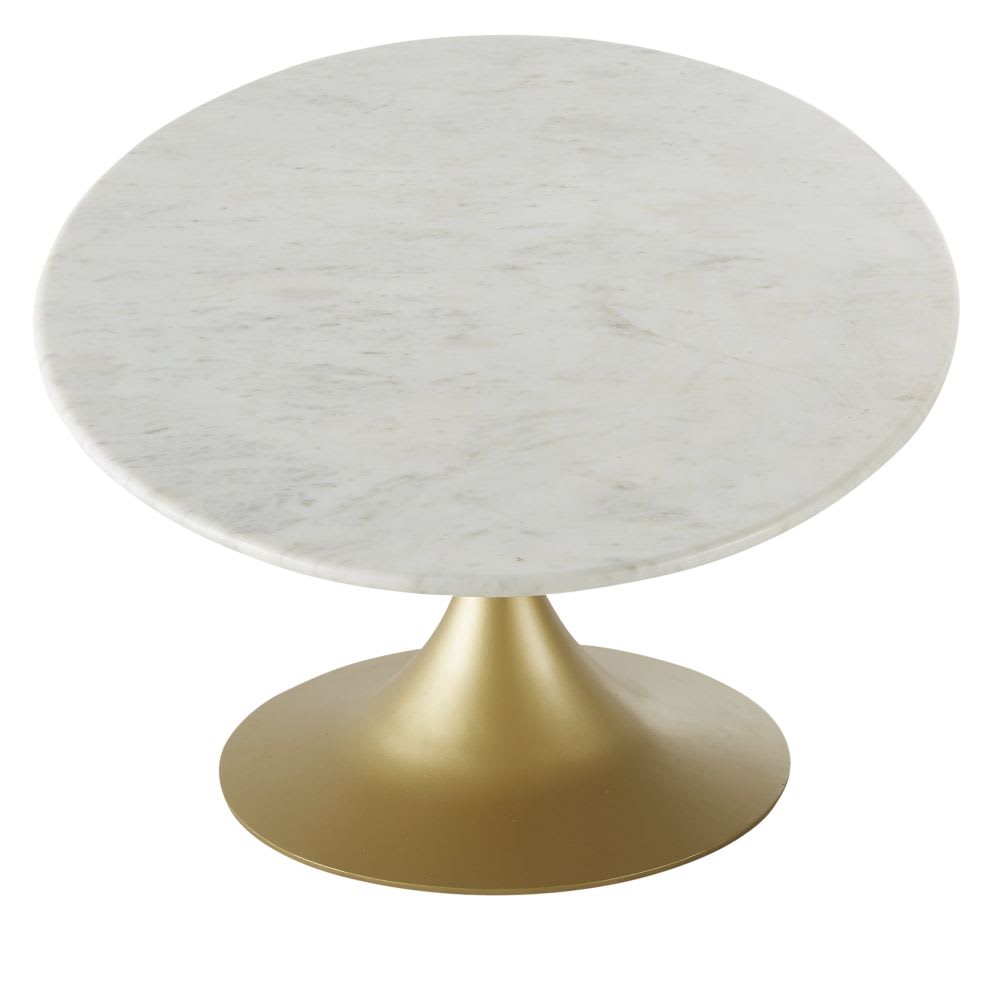 Table basse ovale en marbre reconstitué blanc et métal coloris laiton - Maisons du Monde