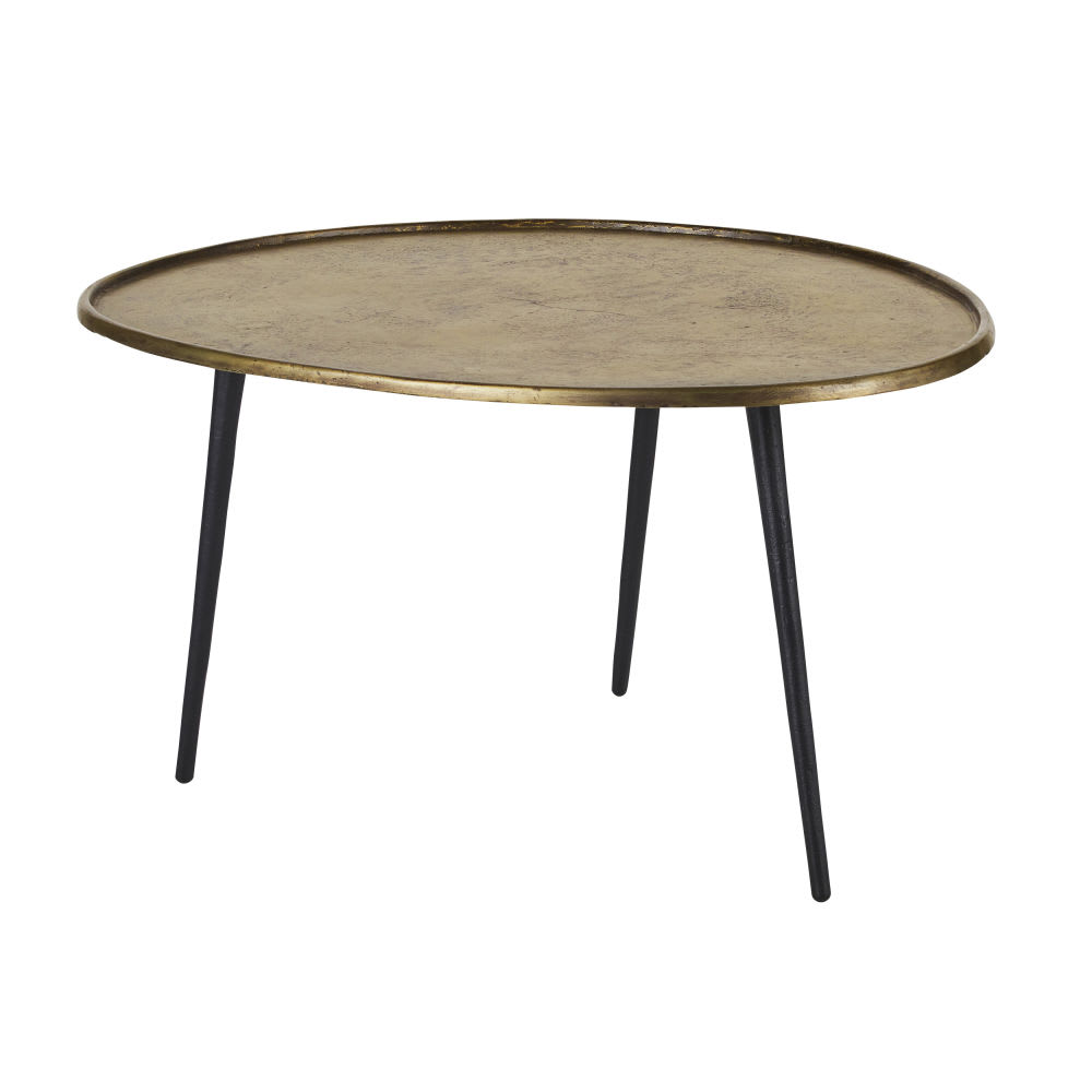 Table basse ovoïde en aluminium coloris laiton et noir L74