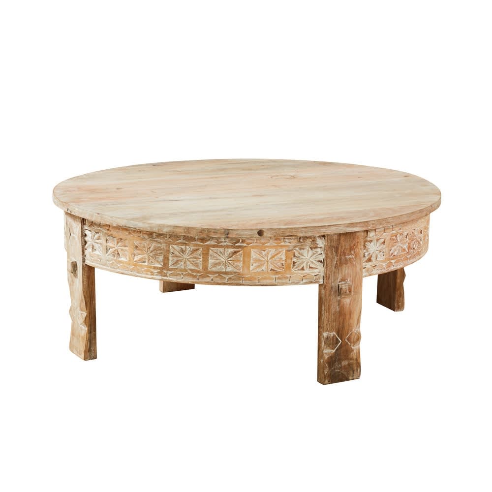 Table basse ronde en manguier massif sculpté D90 — vue 3