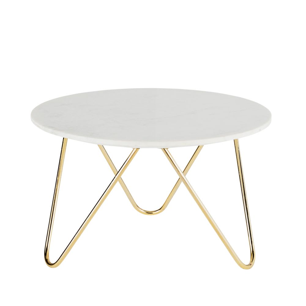 Table basse ronde en marbre et métal coloris laiton D75