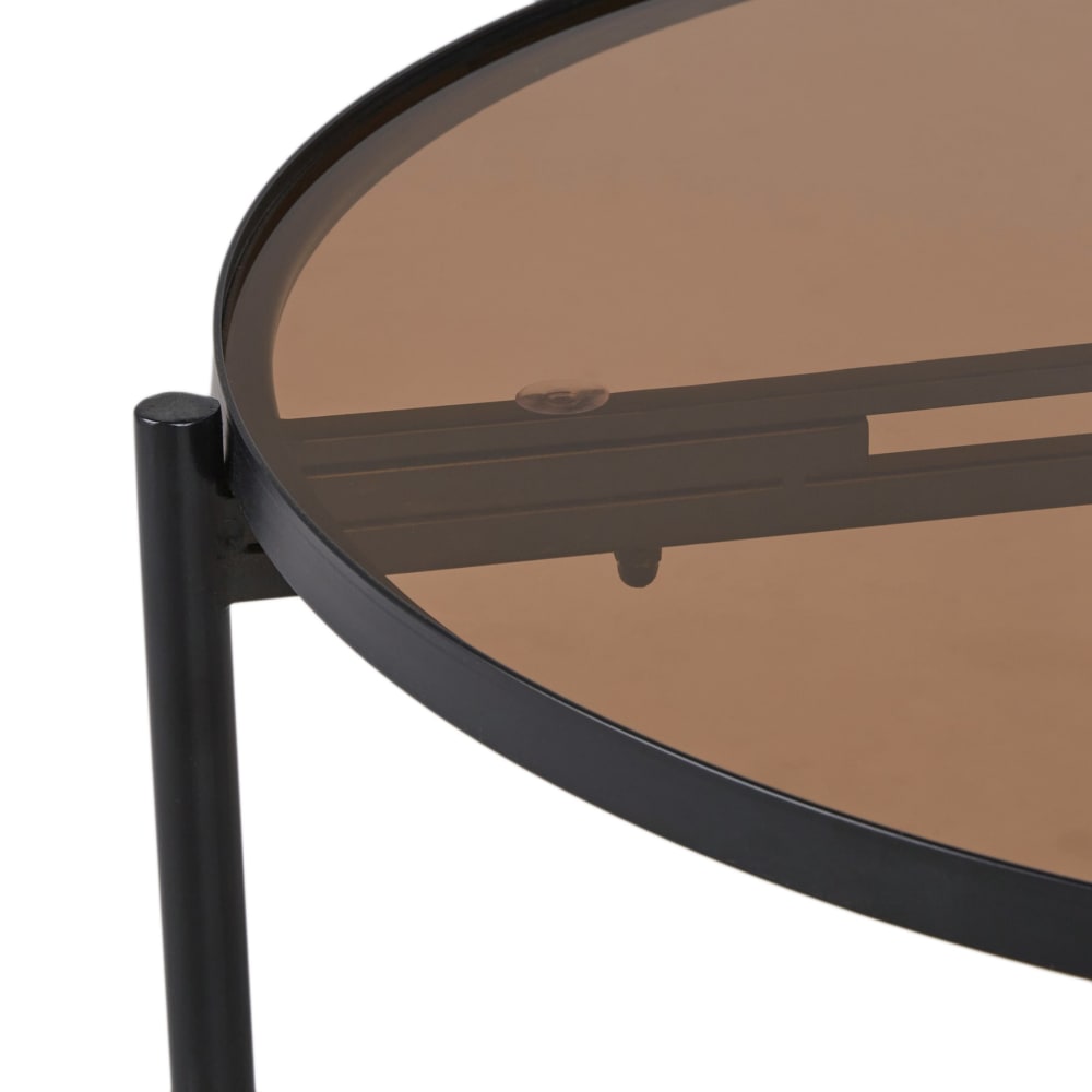 Table basse ronde en verre trempé marron et métal noir D75 - Maisons du Monde