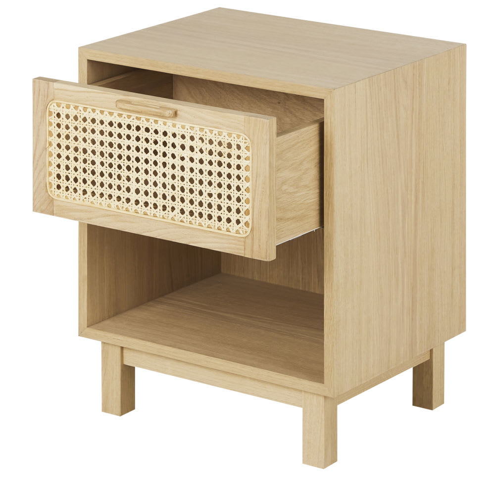 Table de chevet 1 tiroir 1 niche et cannage en rotin beige