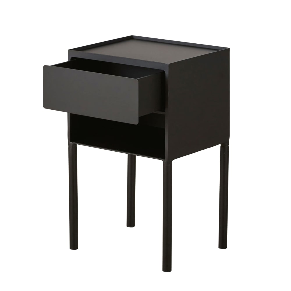 Table de chevet 1 tiroir en métal noir - Maisons du Monde