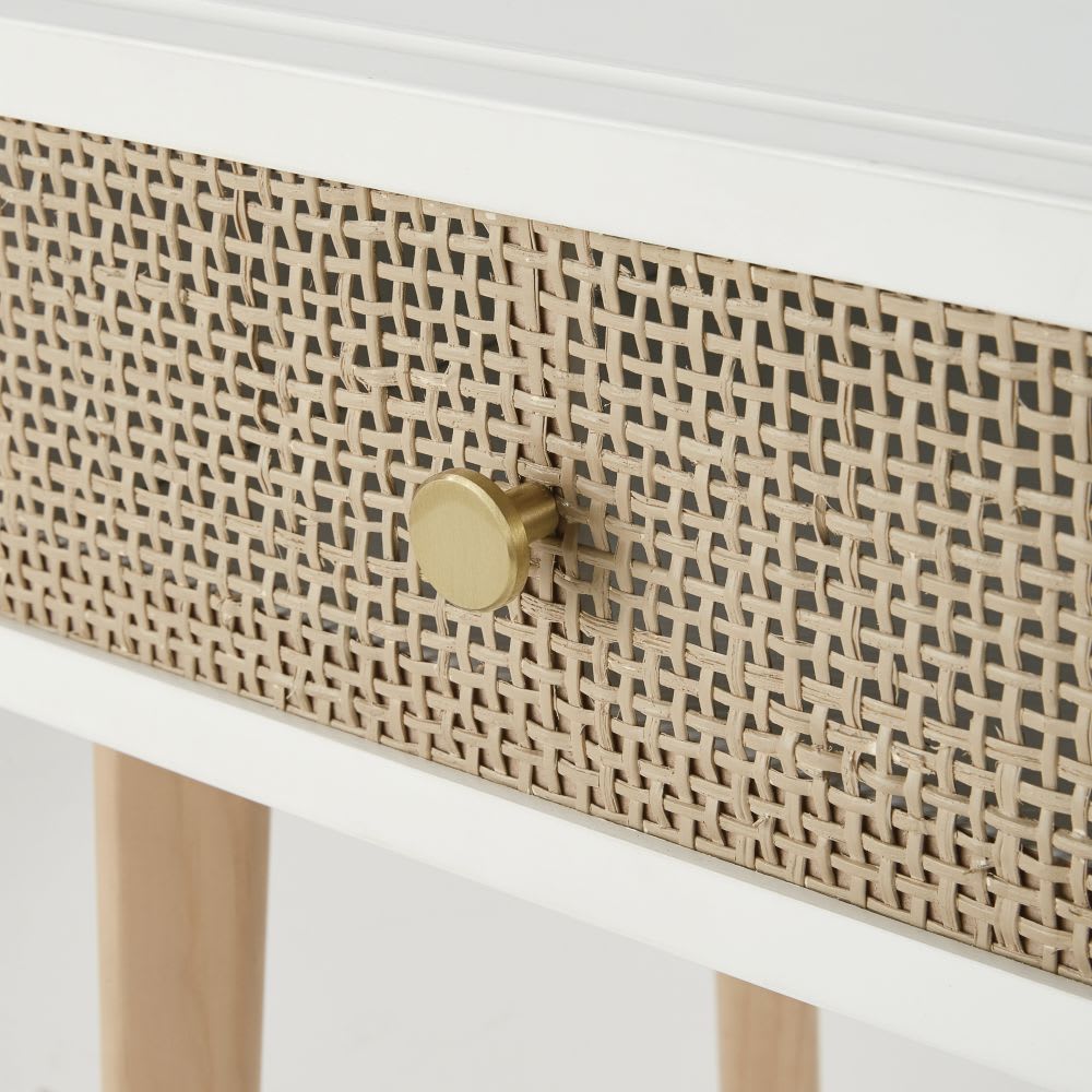 Table de chevet 1 tiroir en pin et rotin tressé — vue 4