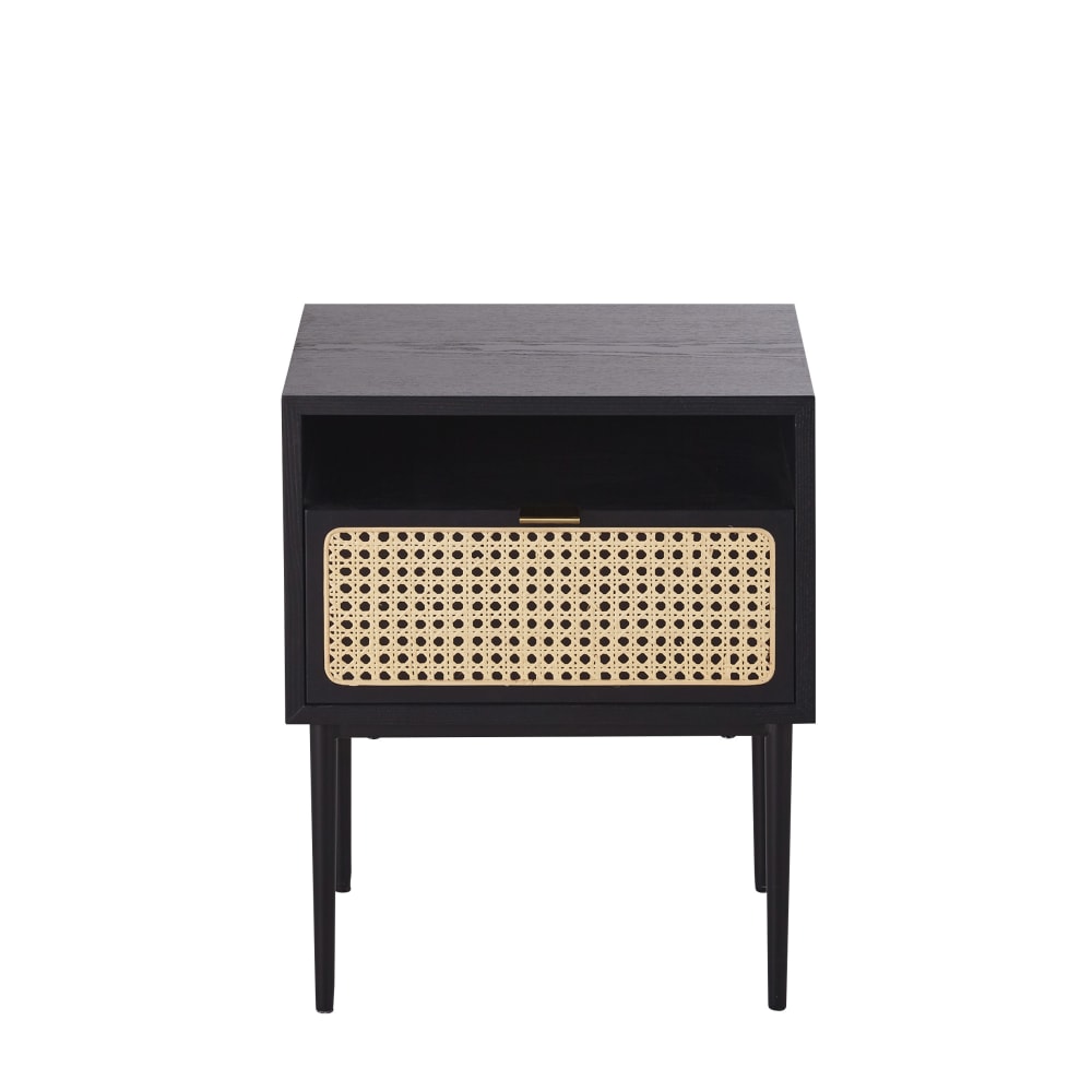 Table de chevet 1 tiroir noir et cannage en rotin