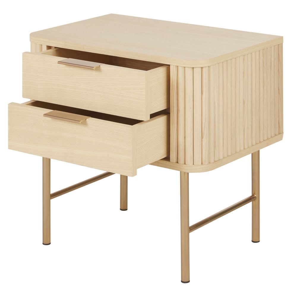 Table de chevet 2 tiroirs en métal coloris laiton
