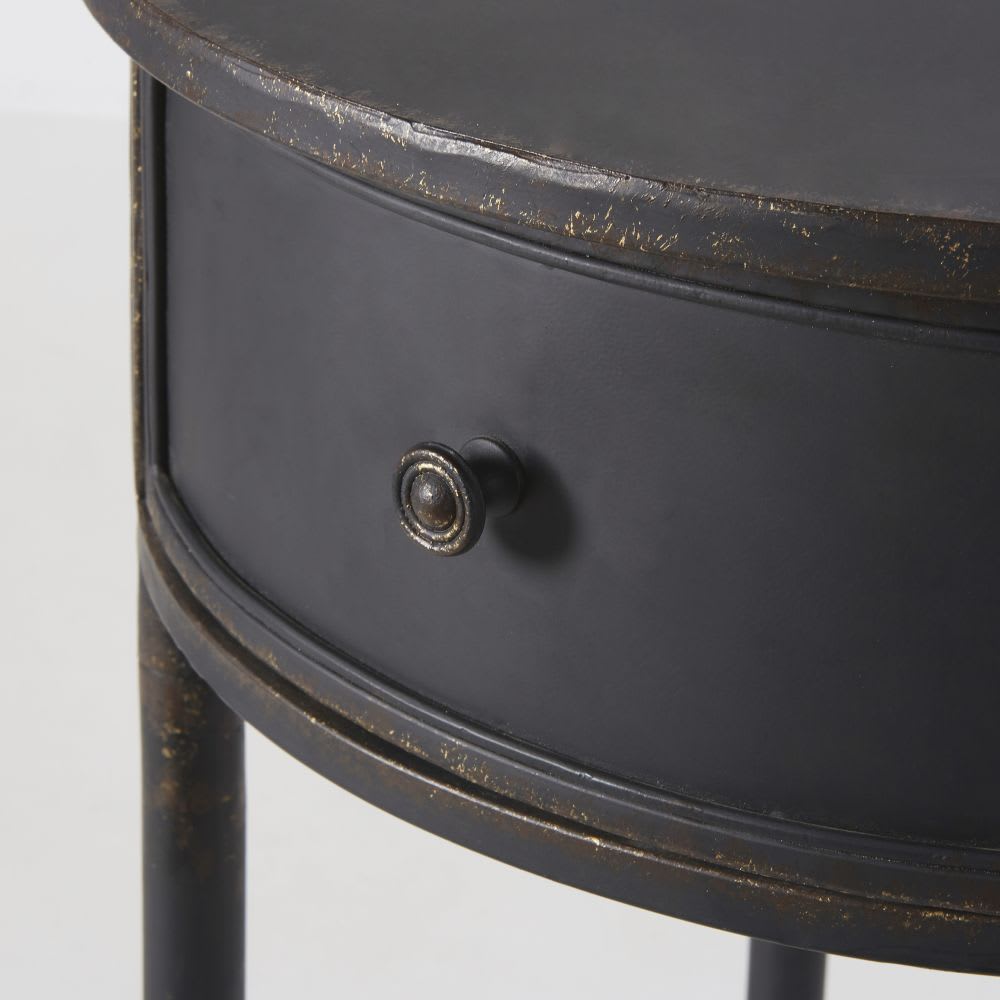 Table de chevet ronde 1 tiroir en fer forgé noir — vue 4