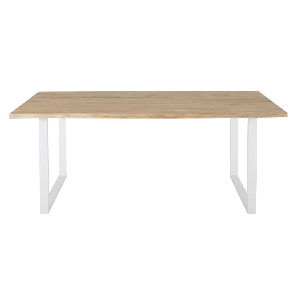 Table de jardin en acacia massif et acier blanc 6/8 personnes L190
