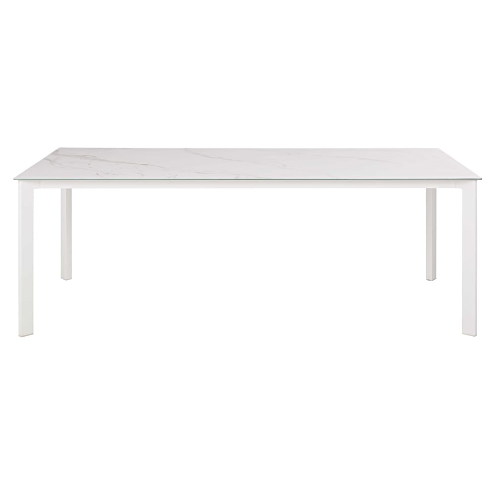 Table de jardin en aluminium et verre blanc effet marbre 8 personnes L205