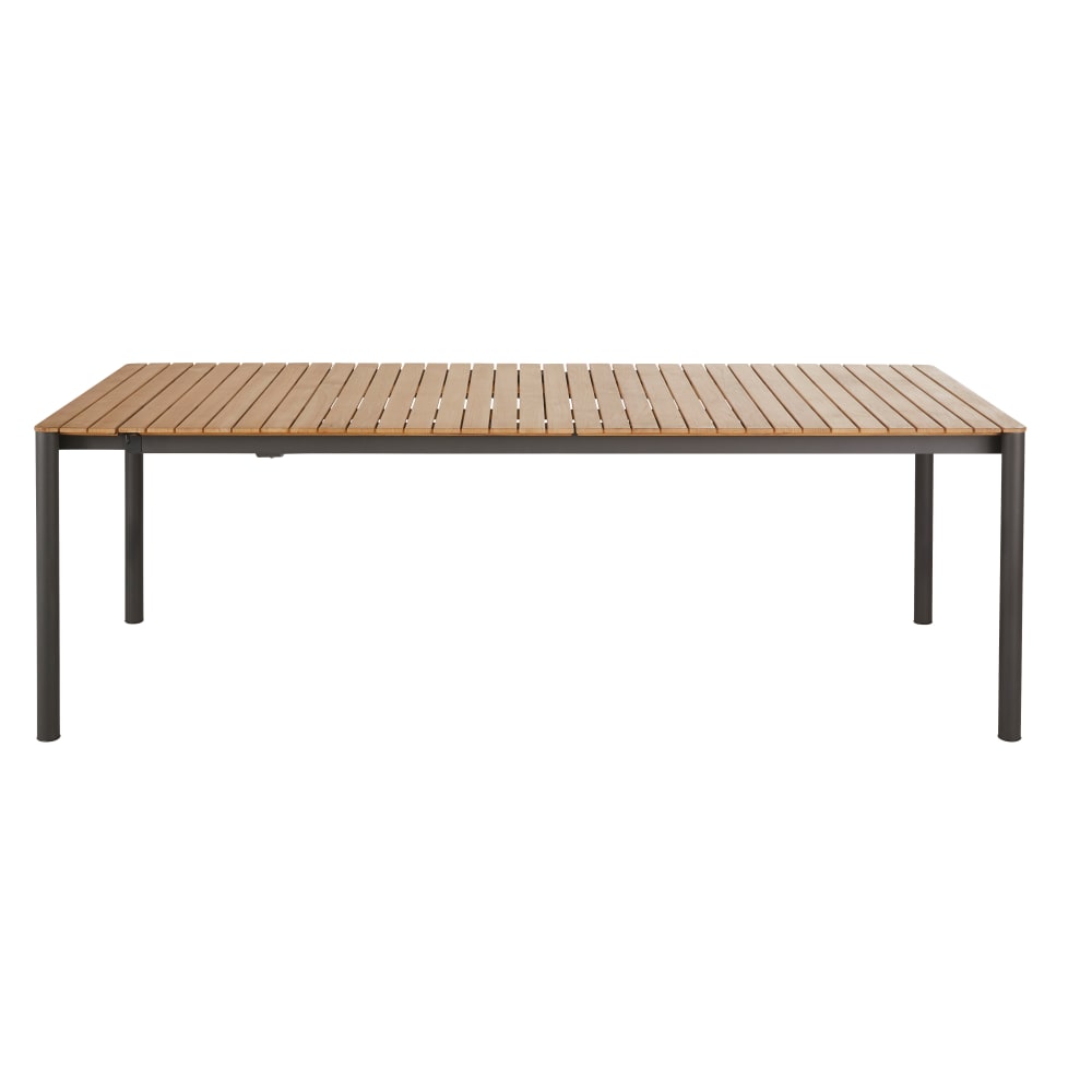 Table de jardin extensible en bois de teck et aluminium gris anthracite 12/14 personnes L230/330