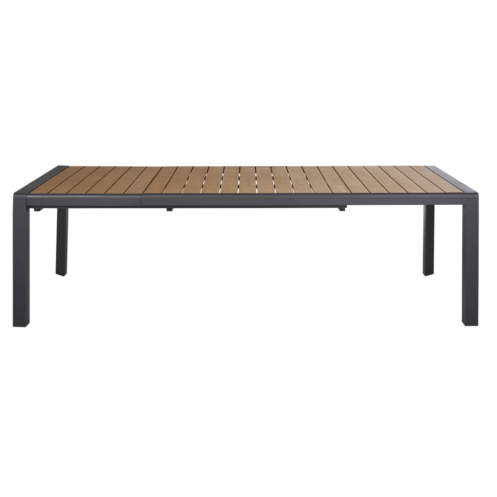 Table de jardin extensible en composite imitation bois et aluminium gris anthracite 8/12 personnes L180/240