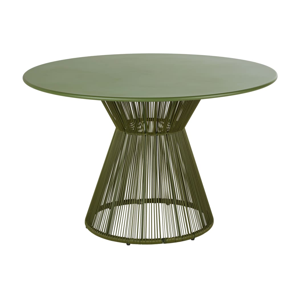 Table de jardin ronde en acier et corde en résine vert kaki 4 personnes D120