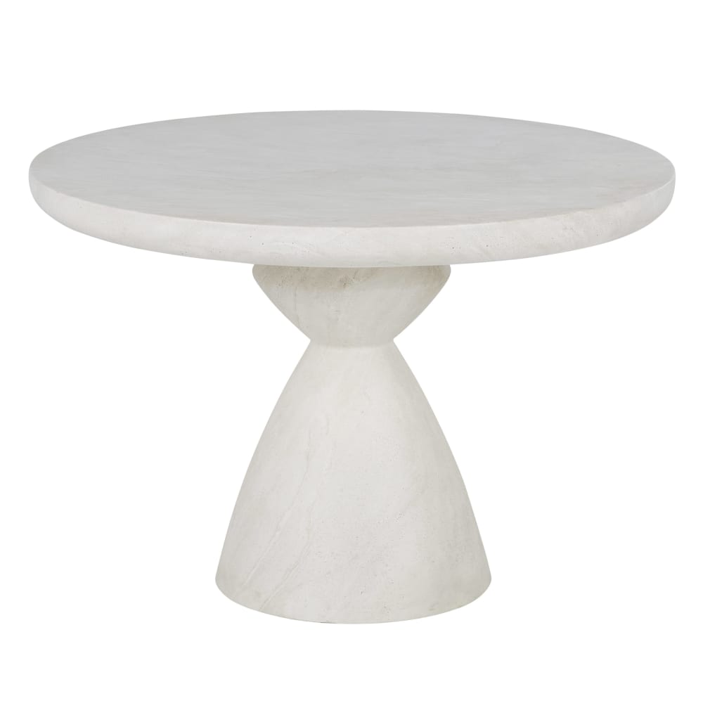 Table de jardin ronde en béton imitation travertin et métal blanc 4 personnes D110