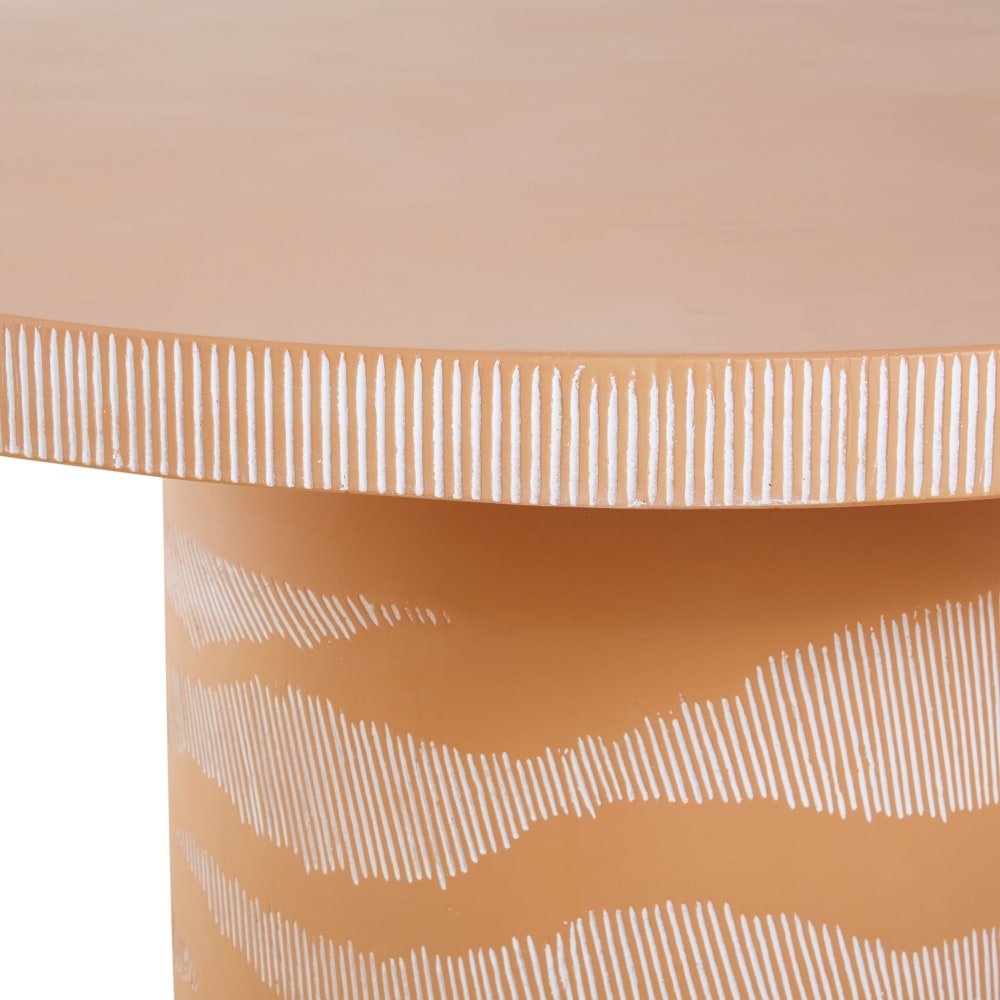 Table de jardin ronde en fibre de ciment gravé coloris argile orangé 4 personnes D120