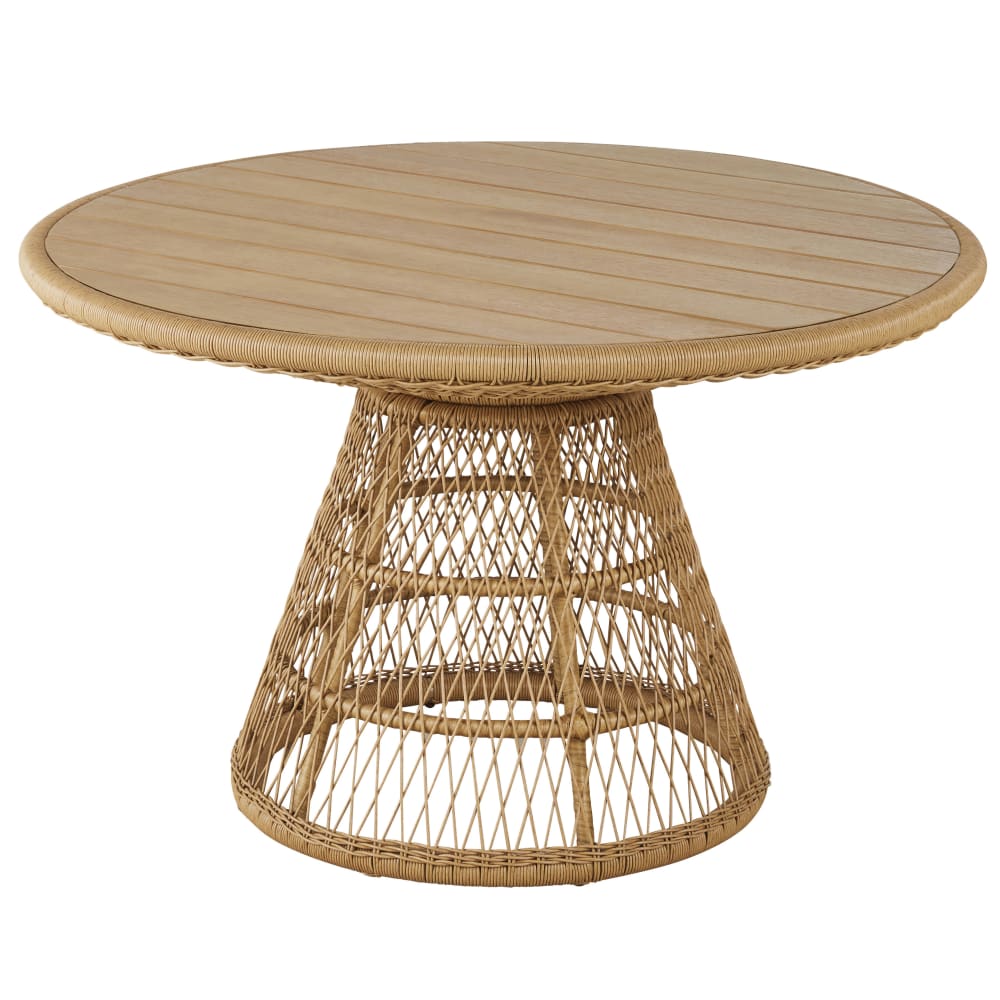 Table de jardin ronde professionnelle 4 personnes en bois d'eucalyptus et résine recyclée