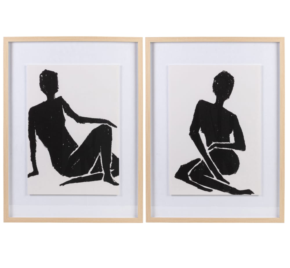 Tableaux sous verre imprimés femmes beiges, noirs et blancs (x2) 45x60