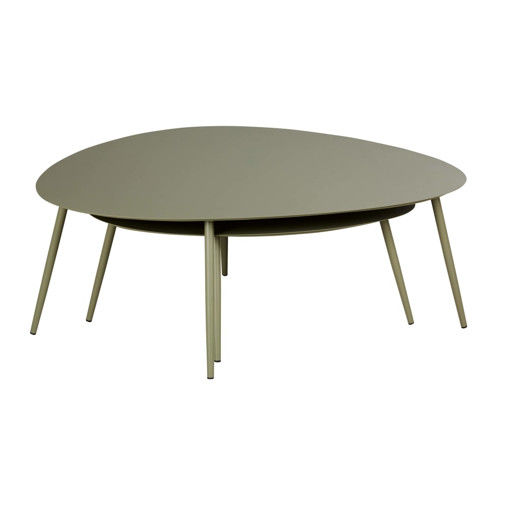 Tables basses gigognes de jardin en acier vert kaki