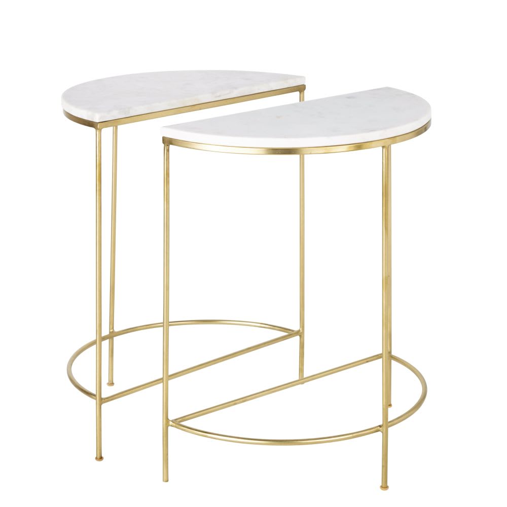 Tables de chevet en laiton doré et marbre blanc (x2) - Maisons du Monde