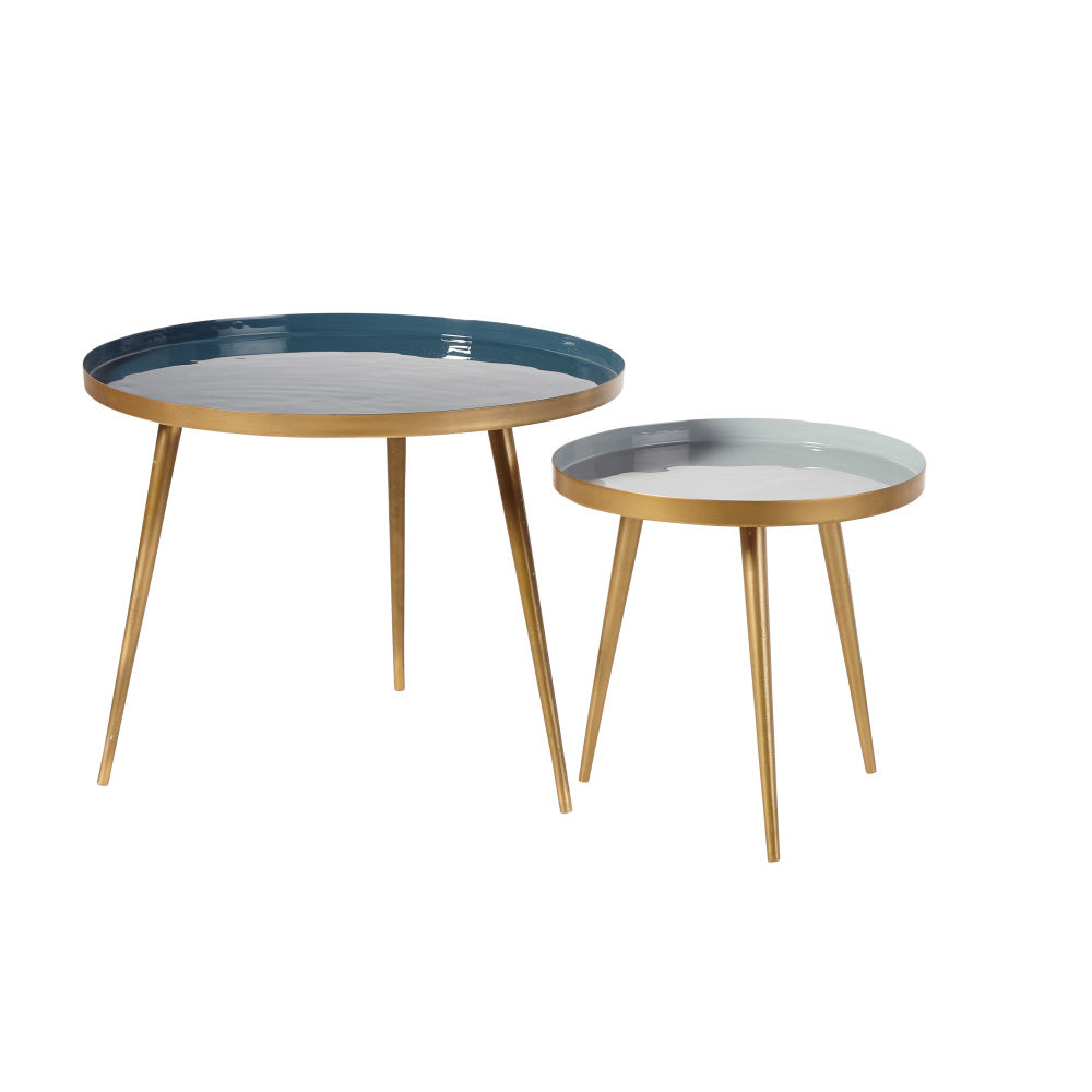 Tables gigognes en fer bleu et doré — vue 3