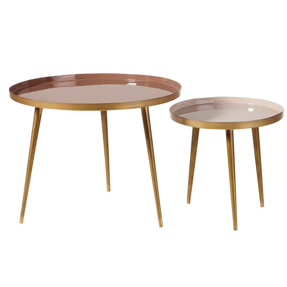 Tables gigognes en fer et aluminium beige rosé et doré — vue 4