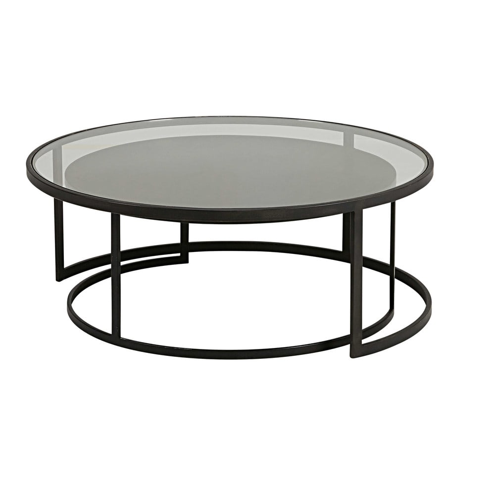 Tables gigognes en verre trempé et métal noir - Maisons du Monde